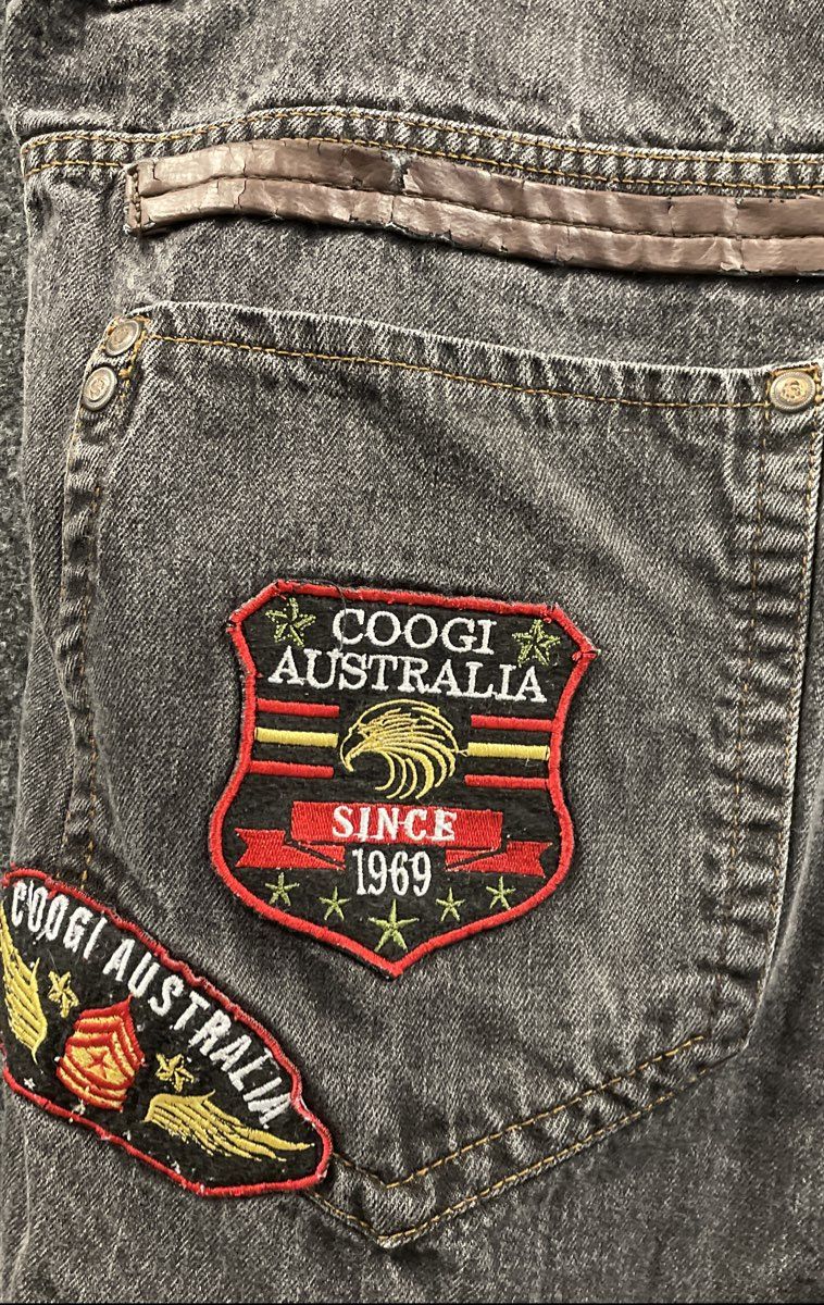 Coogi Men's Black Jeans Vintage Y2K Embroidered Patches Baggy Loose Fit Sz 46x34