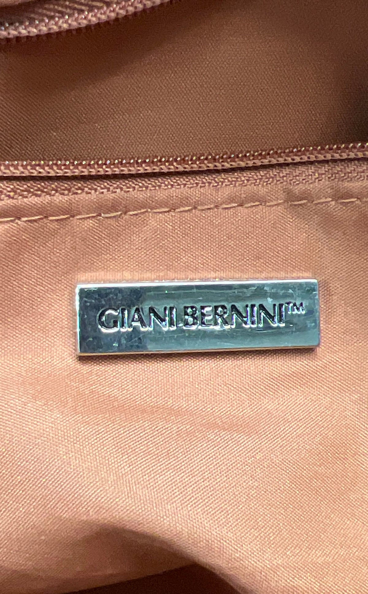 Giani Bernini Brown Leather Shoulder Bag Purse Silver Hardware Card Wallet