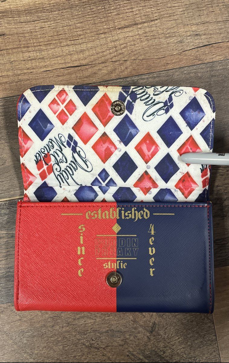 DC Comics Suicide Squad Harley Quinn Property of Joker Red Blue Trifold Wallet