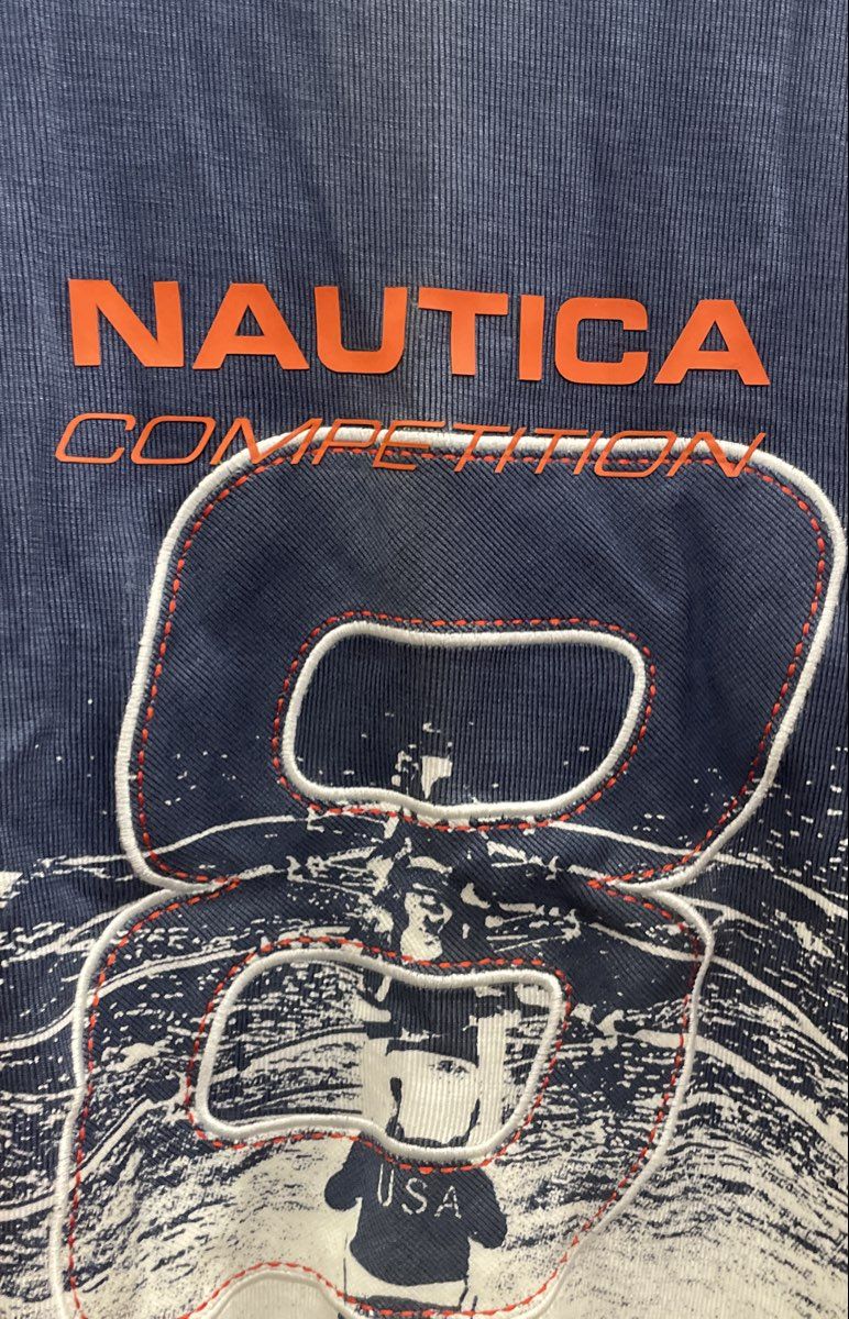 Vintage 90s Nautica Competition Men's Red White Blue Ribbed Pullover USA Sz L