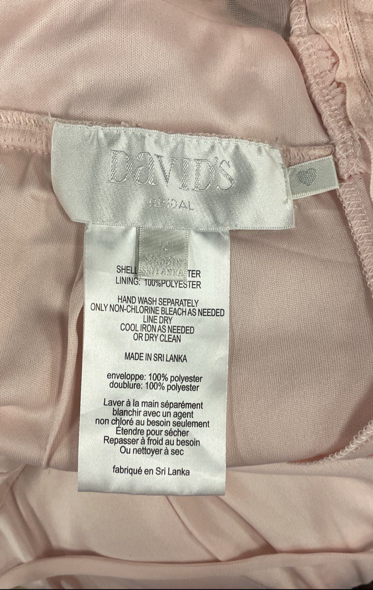 David's Bridal Women's Petal Pink Mesh Cutout Spaghetti Strap Dress Sz 14 NWT
