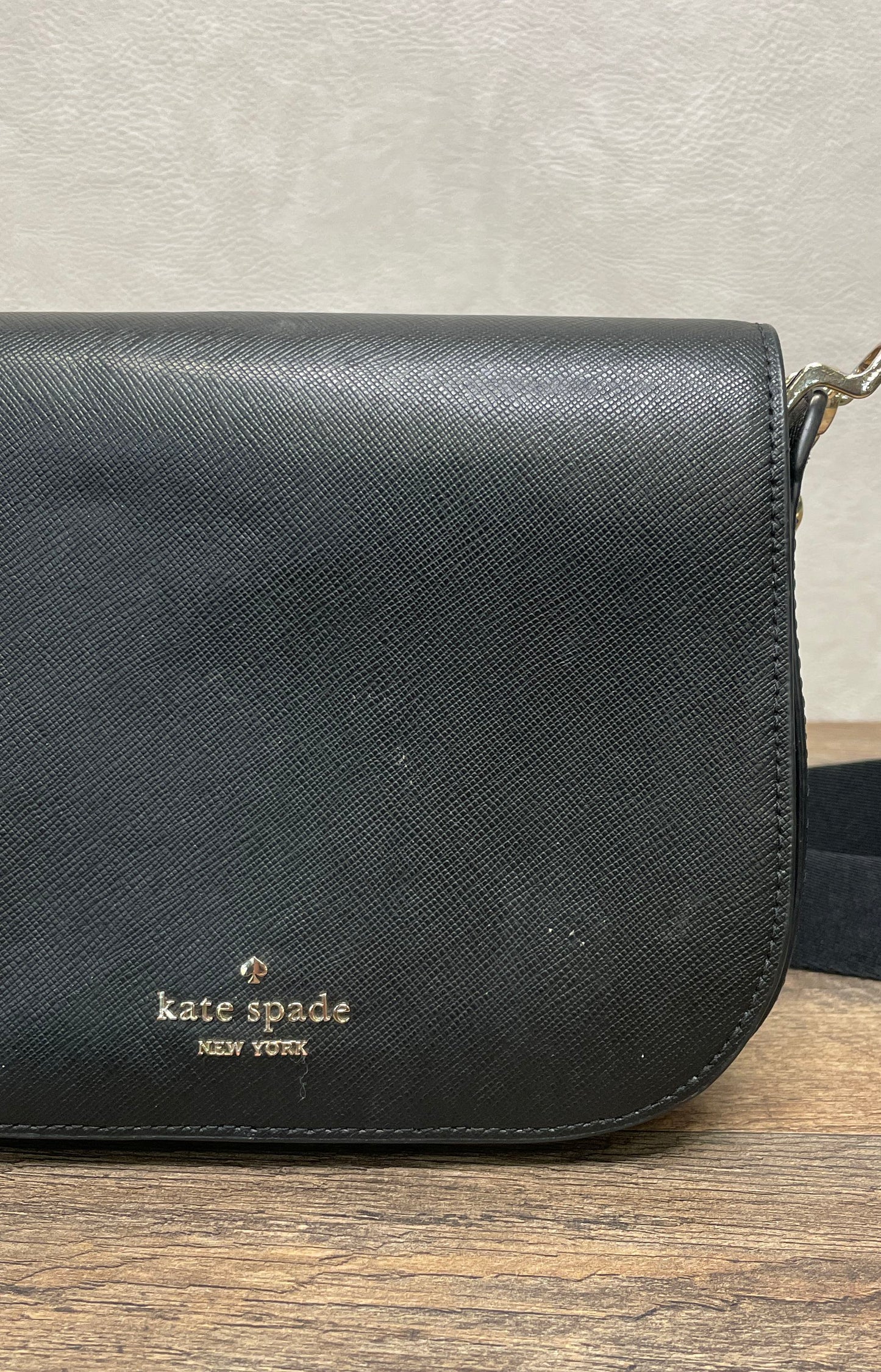Kate Spade Black Saffiano Leather Flap Crossbody Bag Gold Hardware