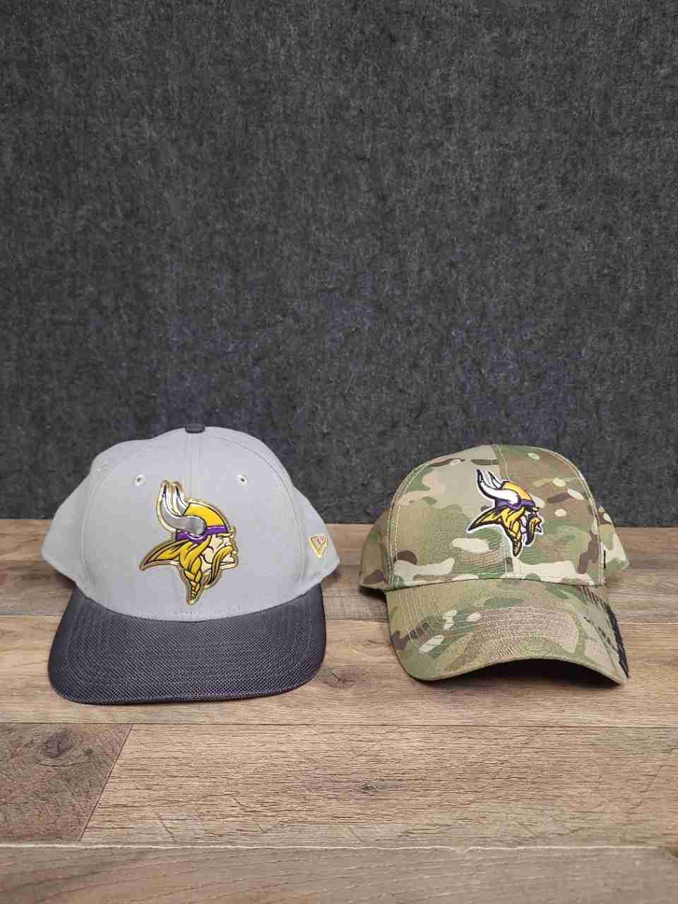 New Era & '47 Brand Men's Minnesota Vikings Hats Lot Gray Camo Snapback OSFM