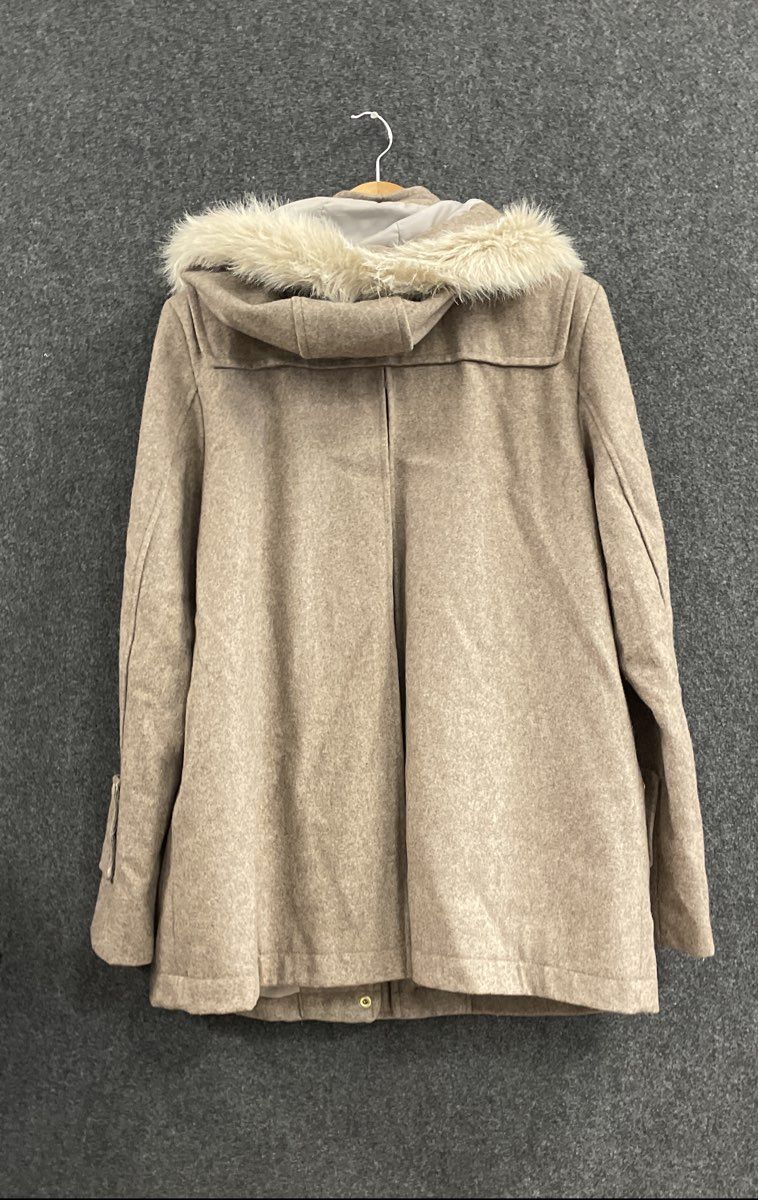 A New Day Women's Tan Wool Blend Faux Fur Trim Hooded Parka Jacket Size XL