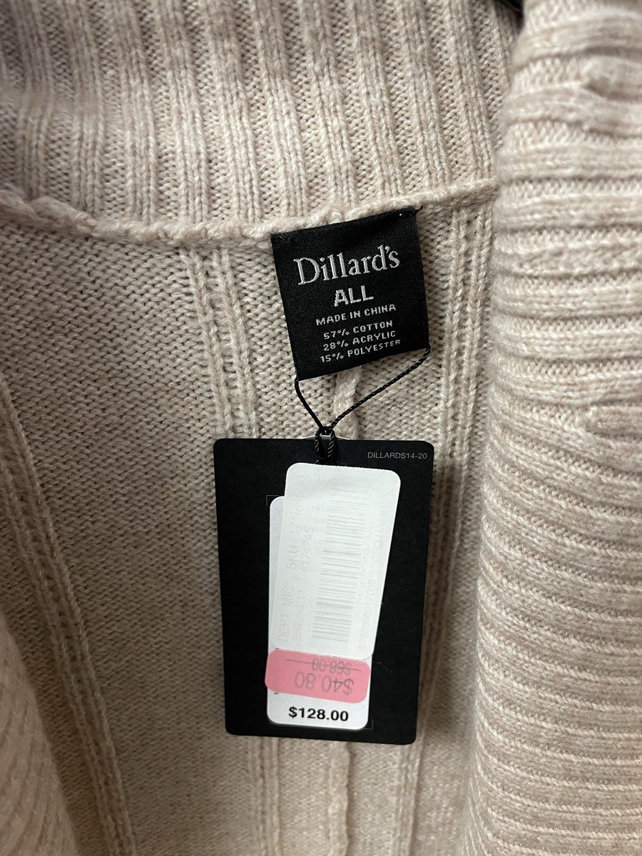 Dillard's Women's Beige Ribbed Knit Sleeveless Shawl Cardigan Wrap OSFA NWT