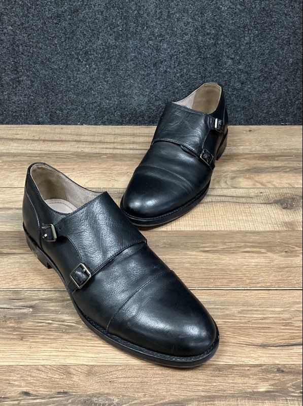 Banana Republic Black Leather Double Monk Strap Cap Toe Dress Shoes Size 9M