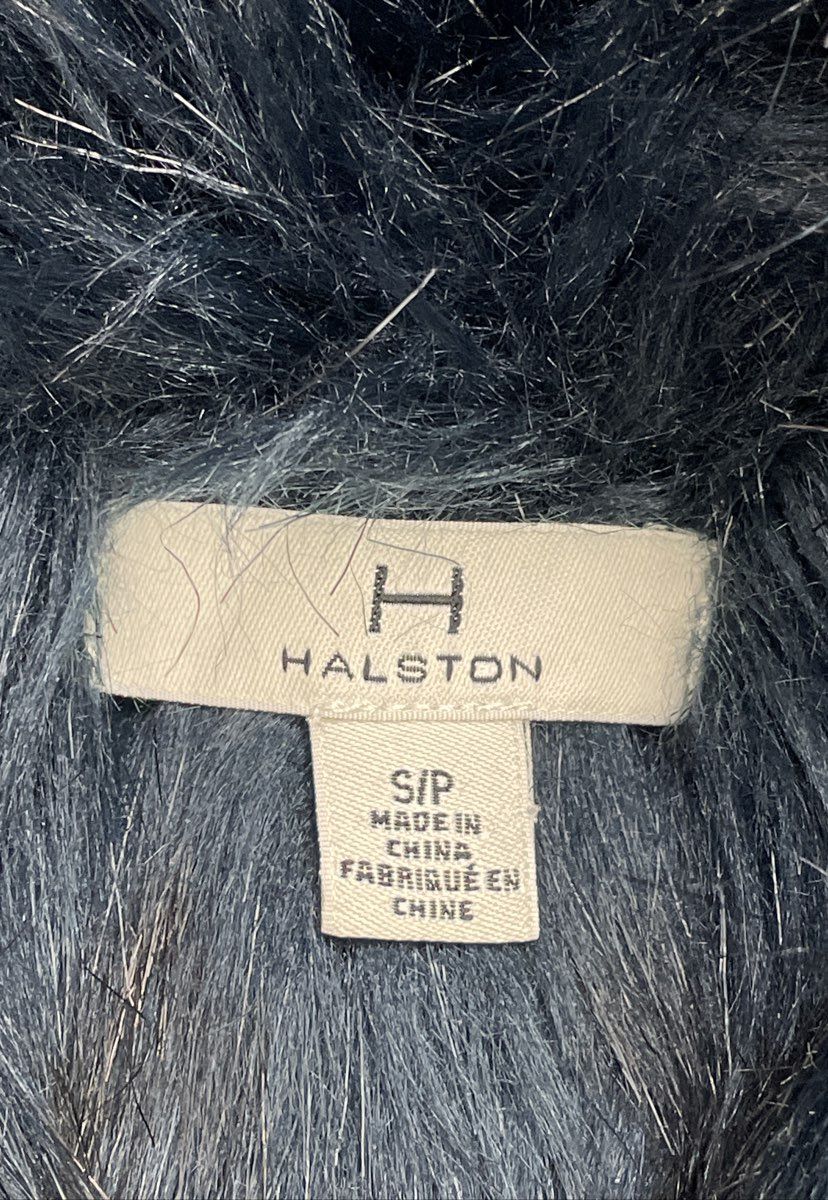 Halston Women's Blue Faux Fur Shaggy Sleeveless Vest Size M