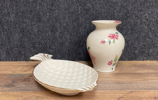 Lenox Barrington Floral Vase & Pineapple Trinket Dish Lot 2pc Bone China USA