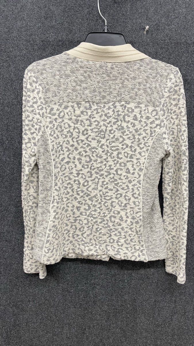 Oui Women's Cream Gray Leopard Print Metallic Textured Knit Blazer Jacket