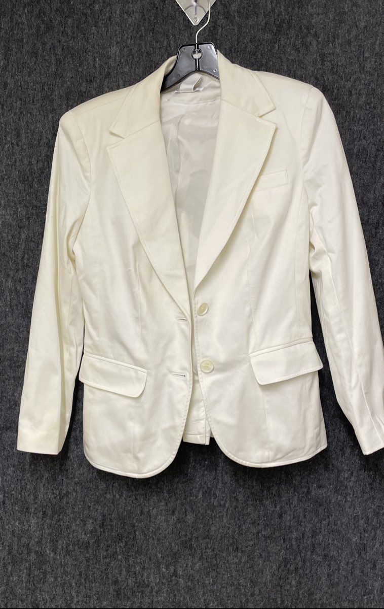 Worthington Women's White Stretch Cotton Blend Two Button Blazer Jacket Sz 6