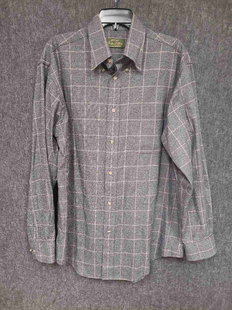Orvis Men's Gray Plaid Houndstooth Cotton Wool Button Down Shirt Sz L