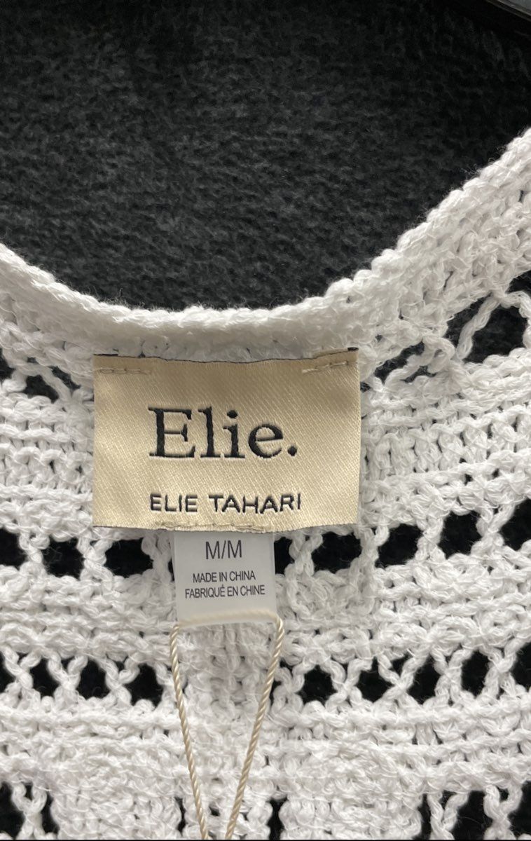 Elie Tahari Women's White Linen Sleeveless Crochet Yoke Top Sz M NWT