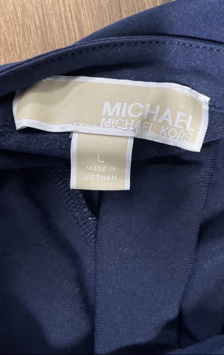 Michael Kors Women's Blue Henley V-Neck Short Sleeve Button Tab Blouse Top Sz M
