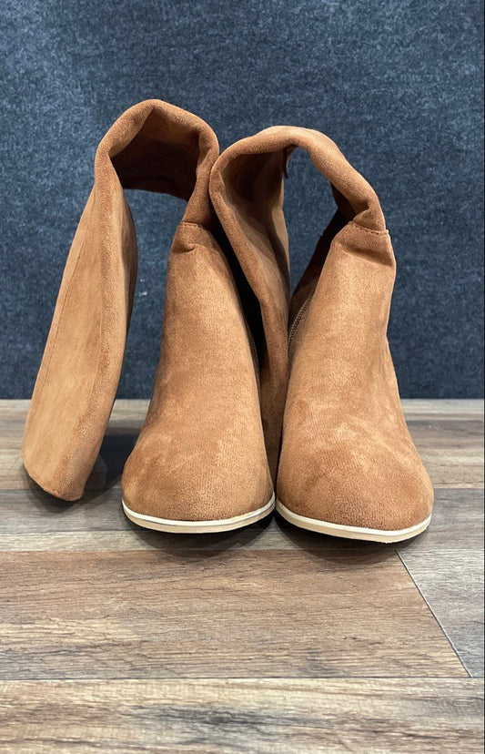 Brown Faux Suede Knee High Block Heel Zip Up Boots Women's Size 11.5