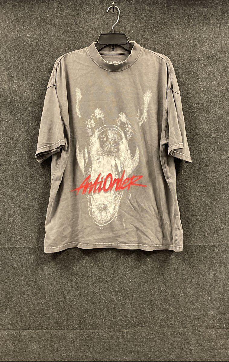 Anti Order Men's T-Shirt Gray Washed Graphic Dog Logo Cotton Streetwear Size M