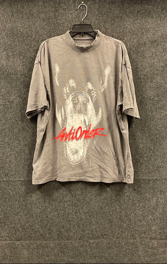Anti Order Men's T-Shirt Gray Washed Graphic Dog Logo Cotton Streetwear Size M