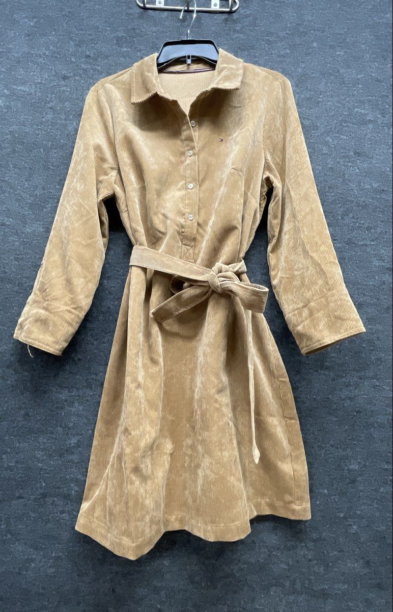 Tommy Hilfiger Women's Tan Corduroy Belted Long Sleeve Shirt Dress Sz S