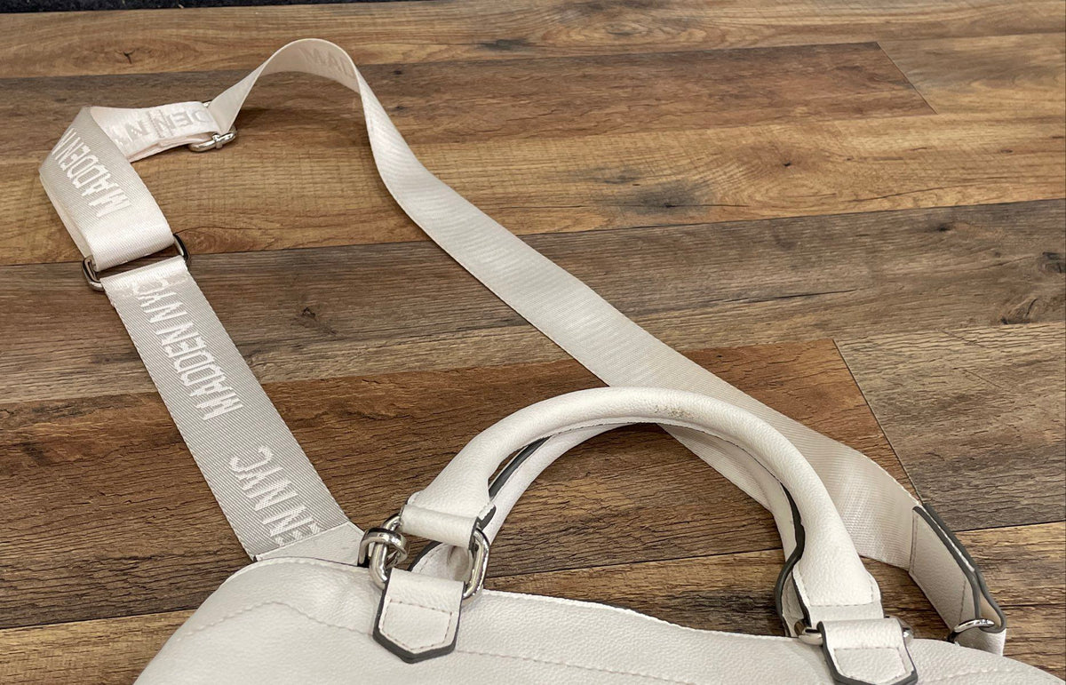 Madden NYC White Pebbled Leather Satchel Crossbody Handbag Silver Hardware