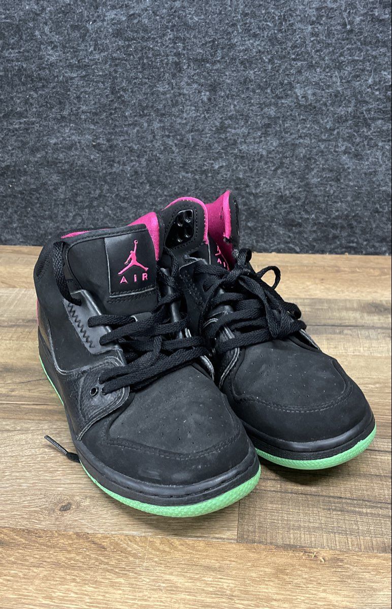 Air Jordan 1 Mid Black Hyper Pink Green Glow Sneakers Size 5Y