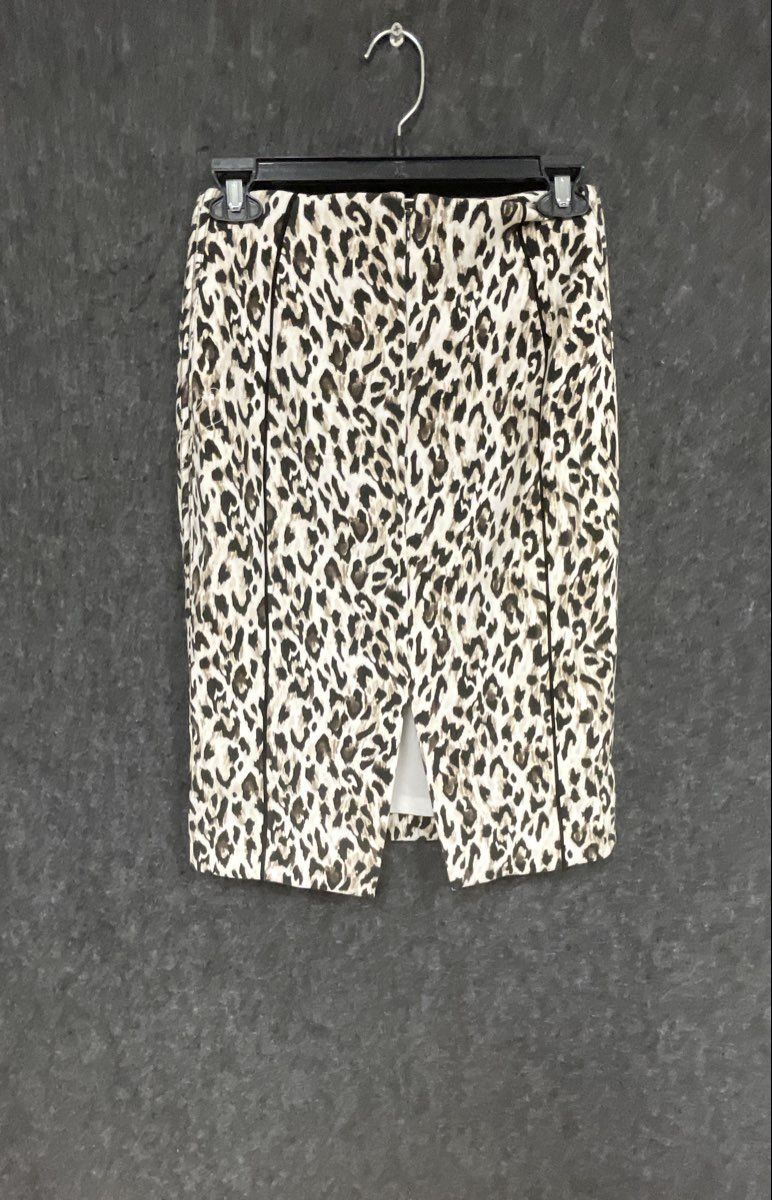 White House Black Market Women's Leopard Print Pencil Skirt Tan Black Sz 00