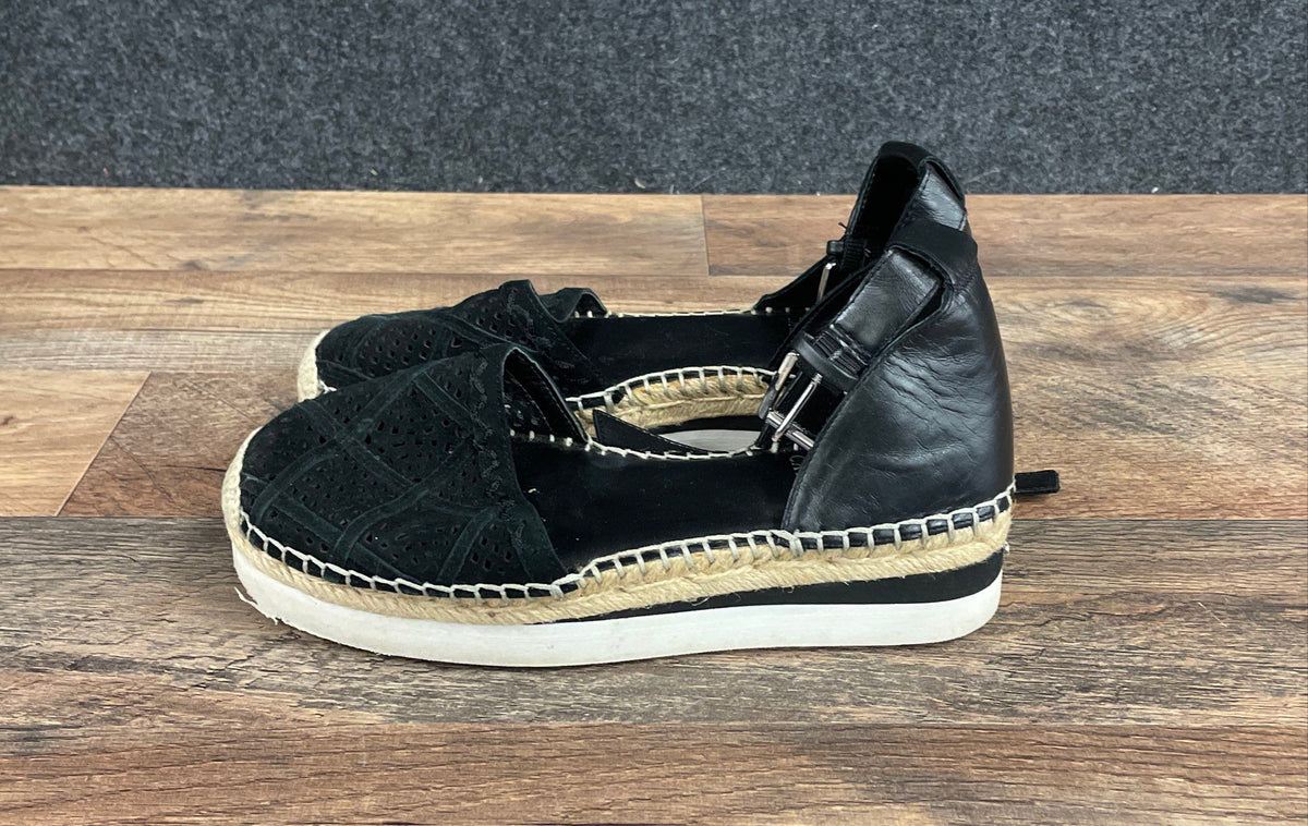 Vince Camuto Black Suede Laser Cut Platform Espadrille Sandals Size 6.5