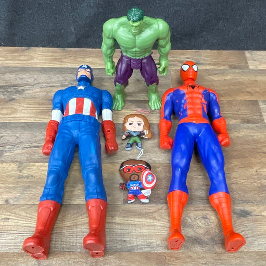 Marvel Avengers Spider-Man Captain America Hulk Action Figure + 2 Plush Lot