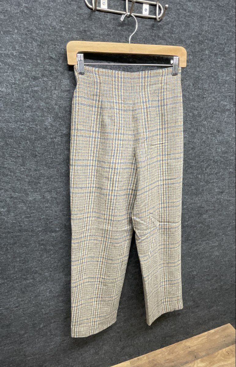 Talbots Women's Vintage 90s Plaid High Rise Tapered Pants Tan Blue Sz 2