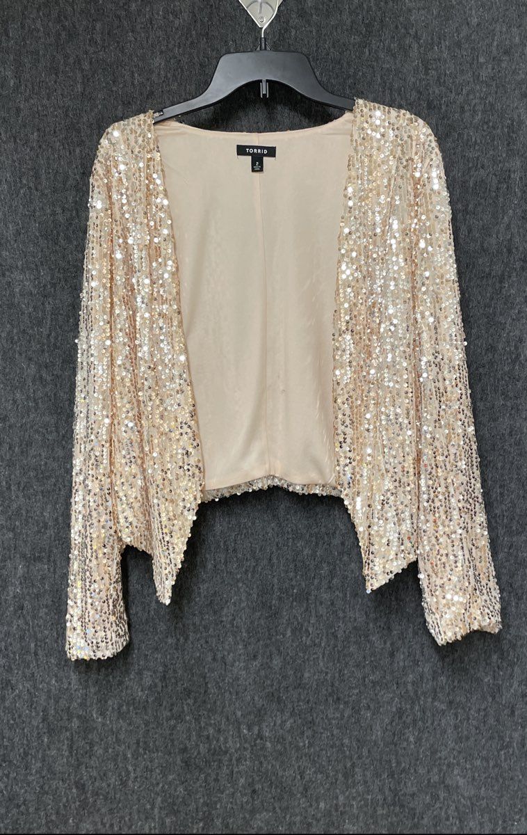 Torrid Women's Rose Gold Sequin Open Front Cropped Blazer Sz 2