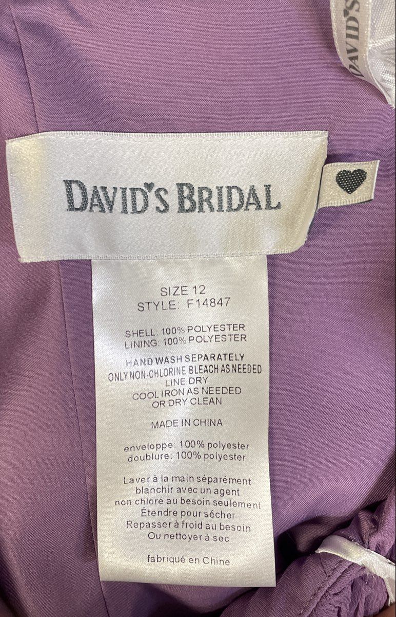 David's Bridal Women's Purple Chiffon Strapless Crisscross Bodice Dress Sz 12