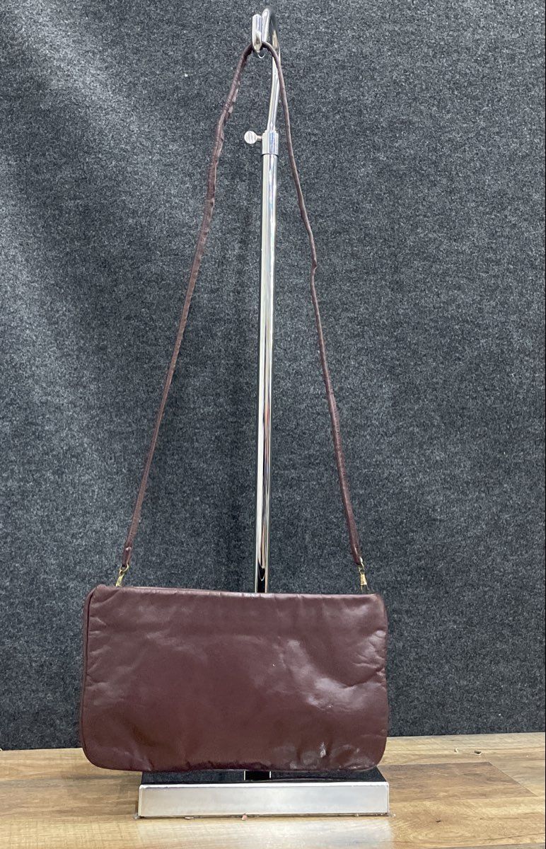 Vintage Anne Klein Maroon Leather Shoulder Crossbody Bag Lion Logo