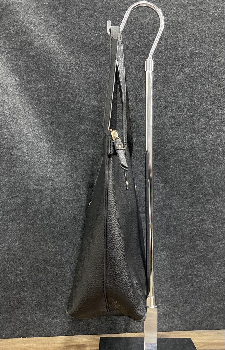 Anne Klein Black Pebbled Leather Large Zip Top Tote Bag Gold Hardware