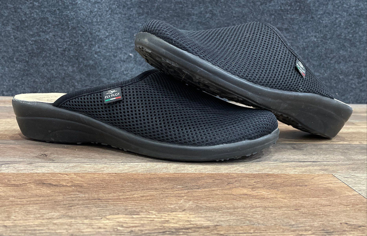 Fly Flot Black Mesh Anti-Shock Slip-On Clogs Mules Made in Italy Size 41