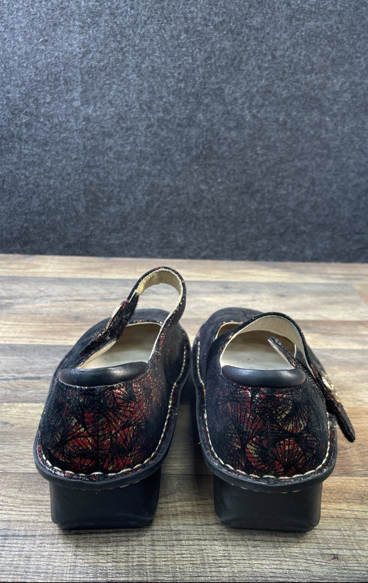 Alegria Paloma Red Black Gold Patterned Leather Mary Jane Shoes Size 38