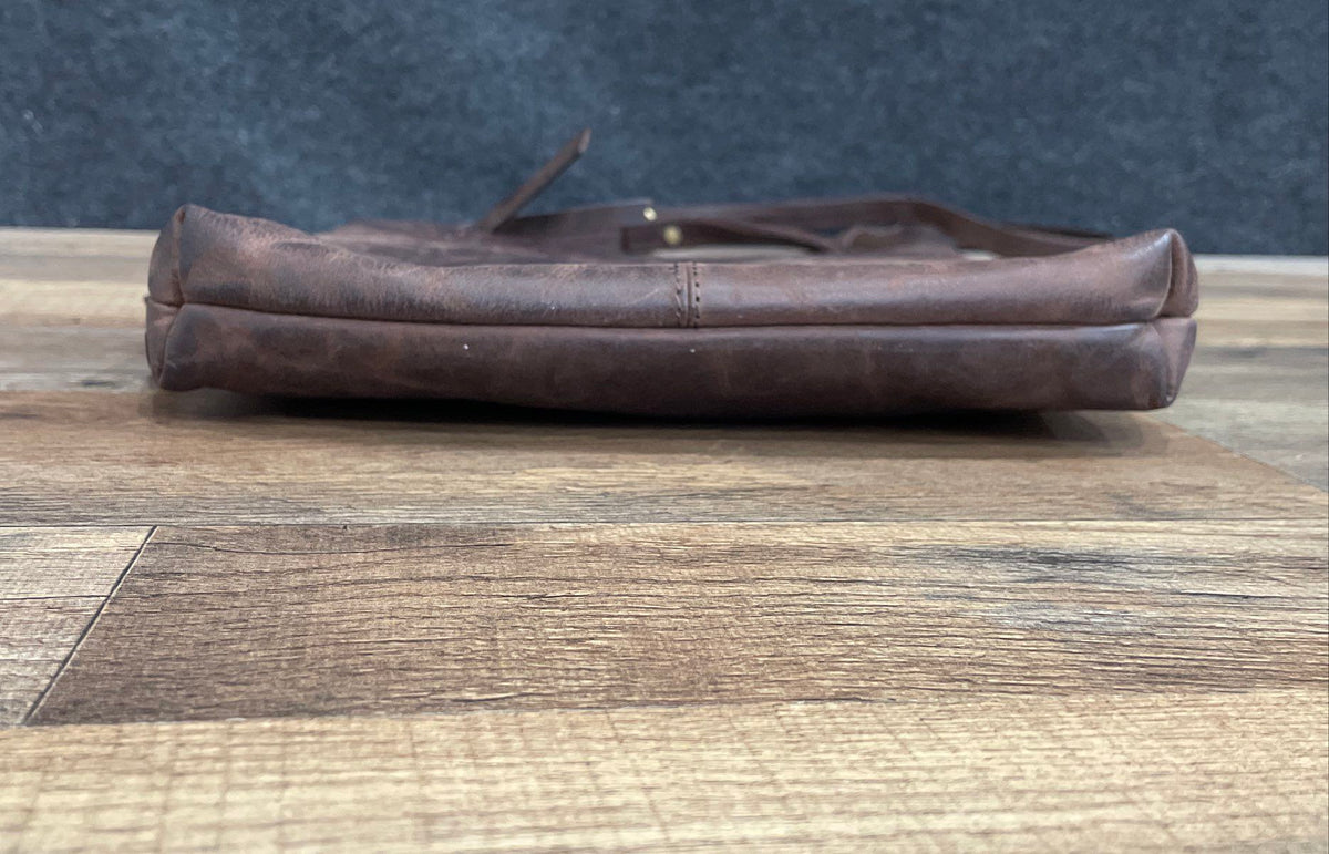 Oak Leathers Brown Distressed Leather Multi-Zip Crossbody Bag Brass Hardware