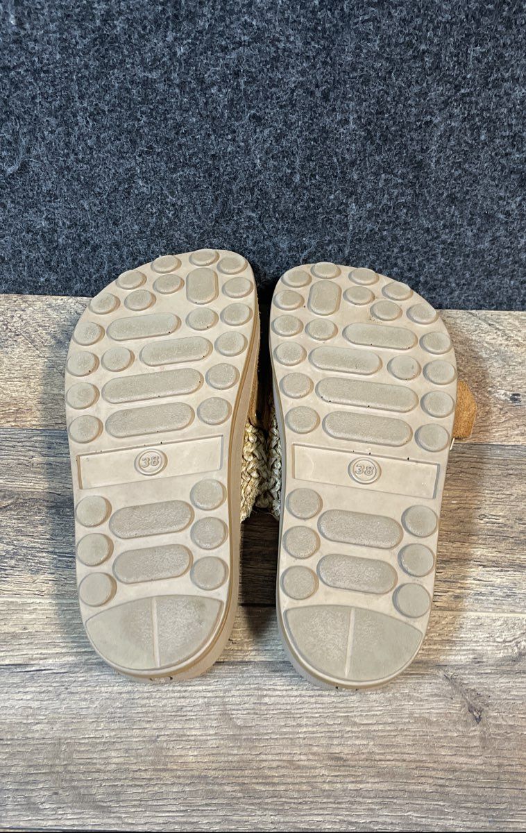 Fantasy Sandals Tan Gold Woven Suede Slide Sandals Size 38