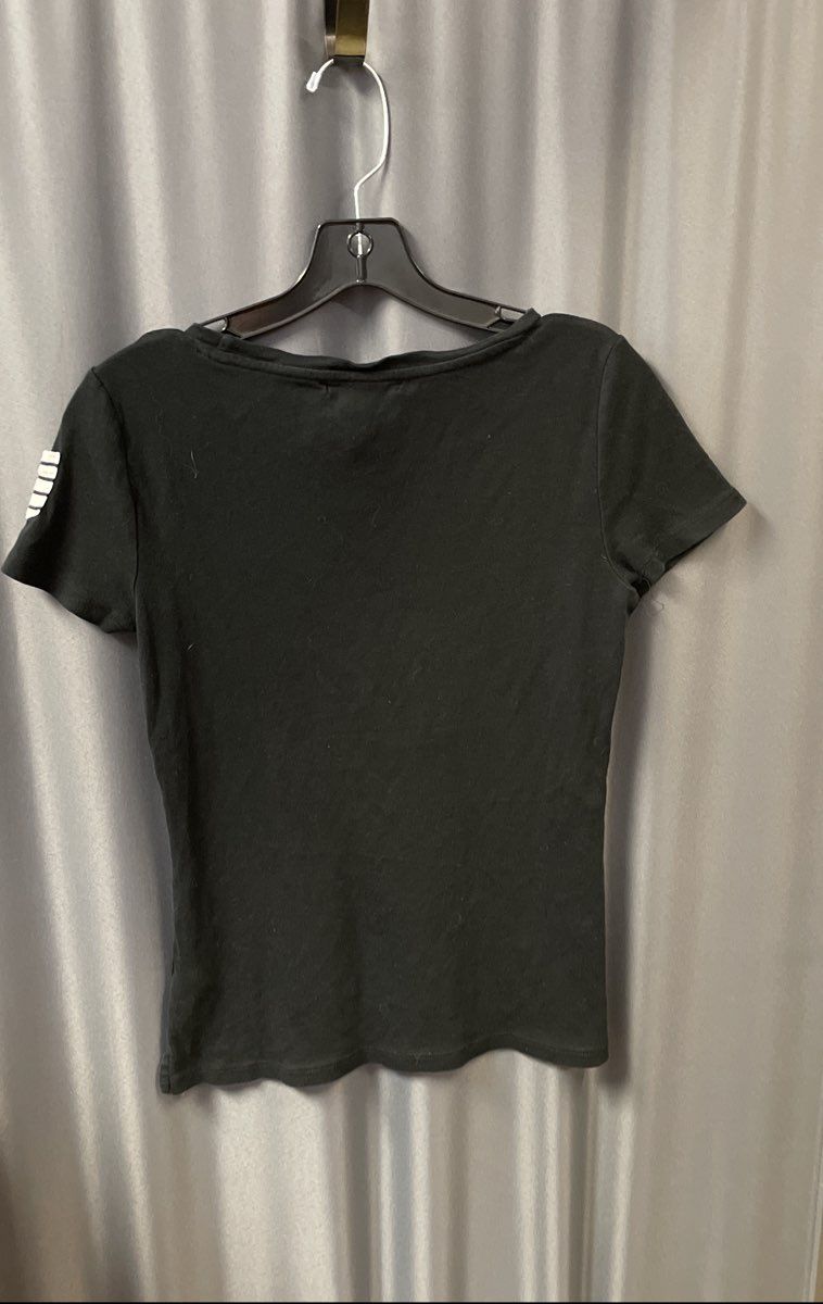 Lauren Ralph Lauren Women's Black Cotton Short Sleeve Tee Striped Sleeve Sz M