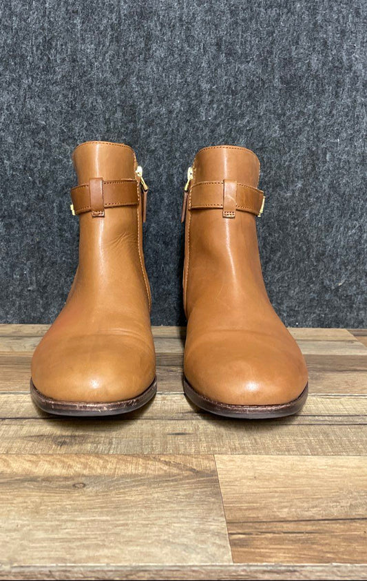 Lauren Ralph Lauren Briele Tan Burnished Leather Ankle Booties Size 8.5