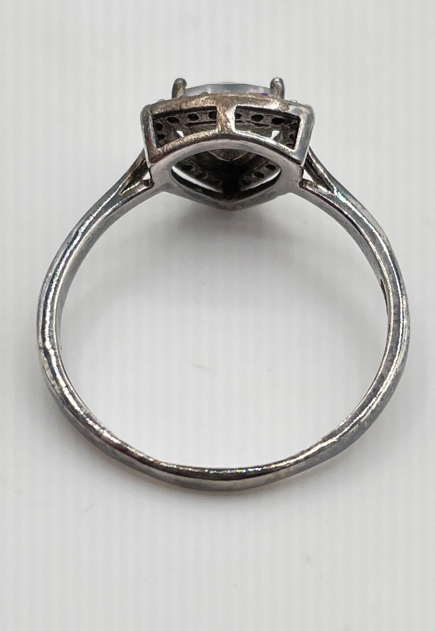 925 Sterling Silver Trillion Cut Mystic Topaz Ring w/ CZ Accent Stones 2.4g