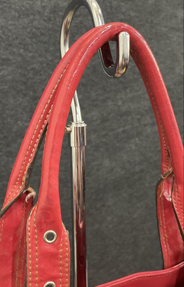 Franco Sarto Red Patent Leather Shoulder Bag Turn Lock Silver Hardware