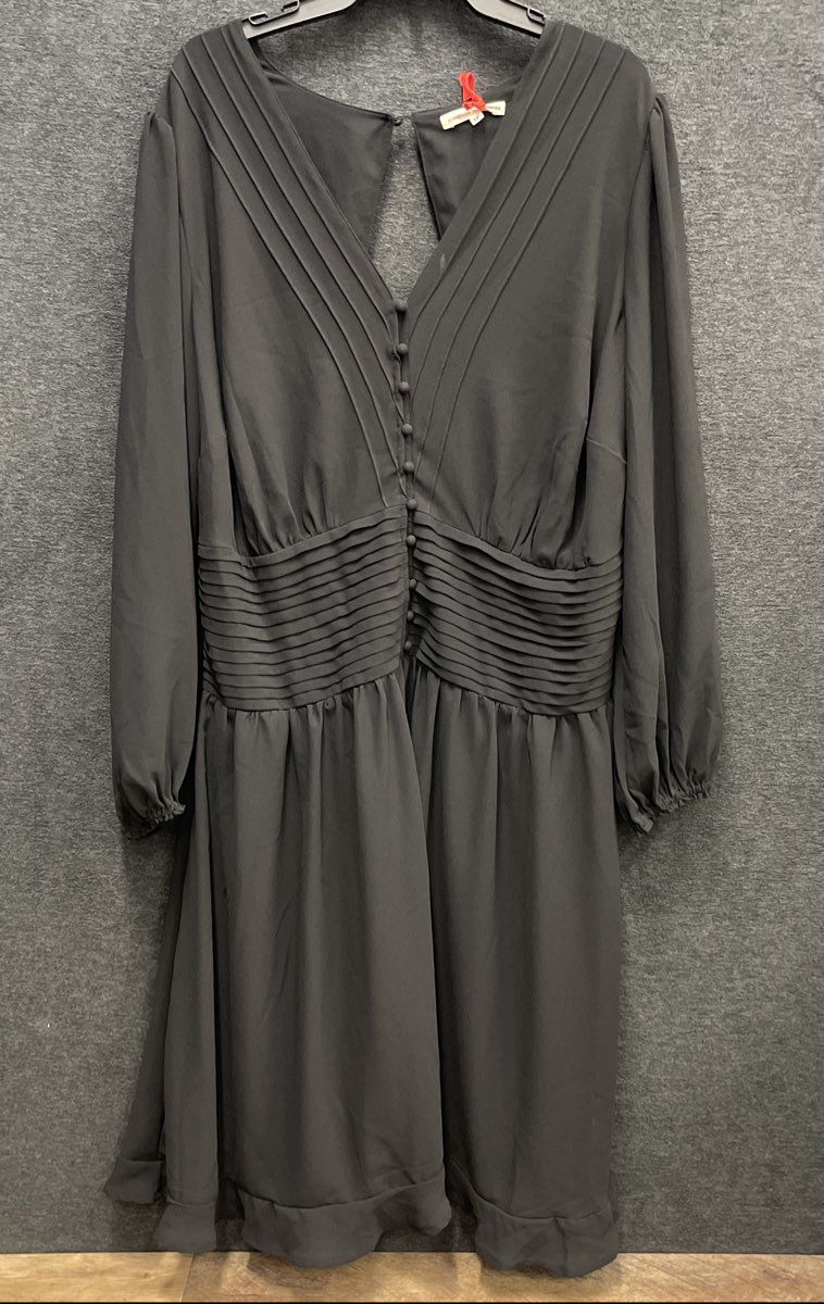 Standards & Practices Women's Dress Black Pintuck Cut-out Back Smocked 14W NWT