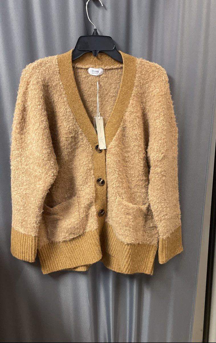 Bluivy Women's Caramel Wool Blend Boucle Button Front Cardigan NWT Sz S/M
