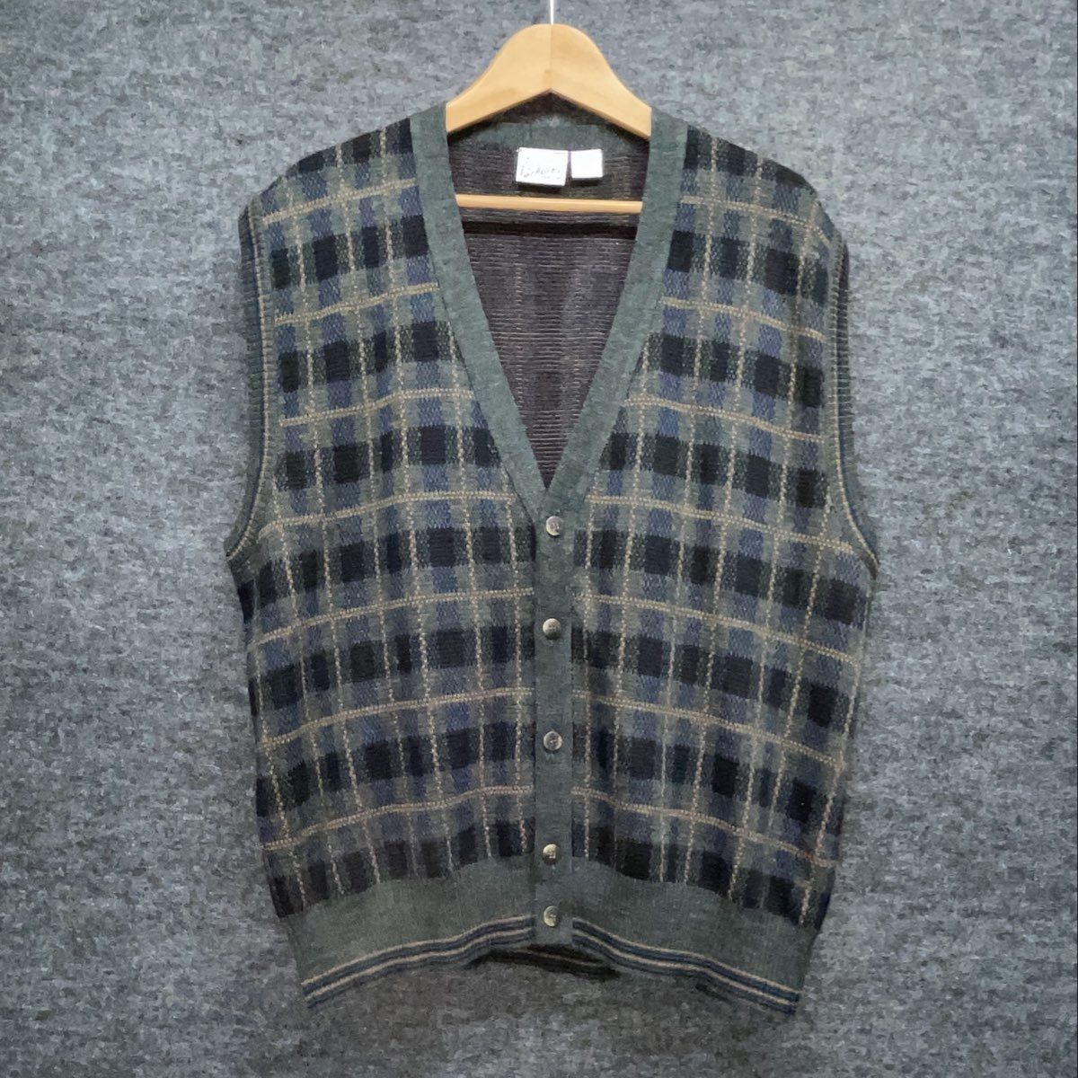 Maglificio Florence Men's Green Plaid Vintage 90s Wool Sweater Vest Sz L
