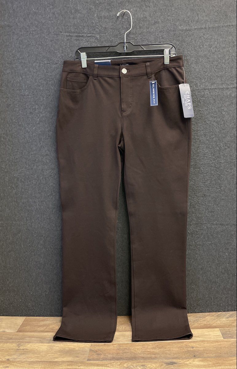 Chaps Women's Brown Slimming Fit Straight Leg Cotton Stretch Pants Sz 10 NWT