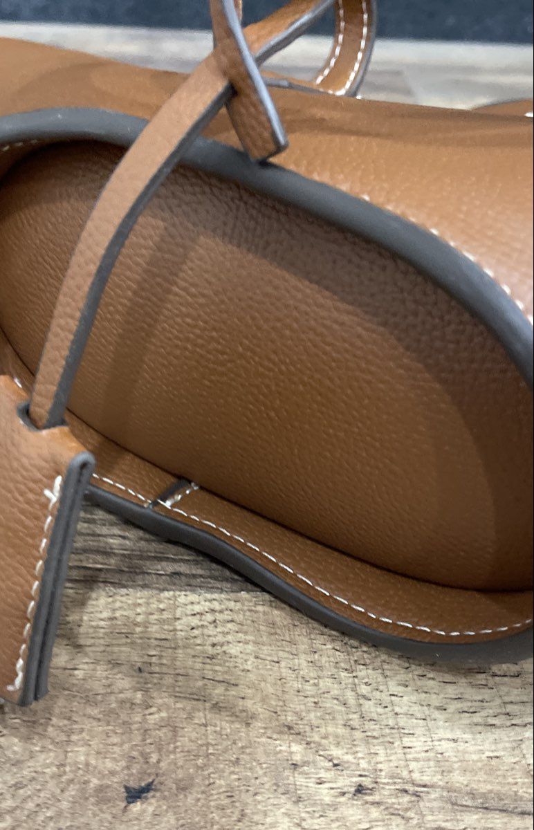 Zara Tan Pebbled Architectural Fan Tote Bag with Contrast Stitching & Pouch