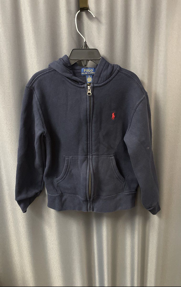 Polo Ralph Lauren Kids Navy Blue Fleece Full Zip Hoodie Red Pony Logo Size 5