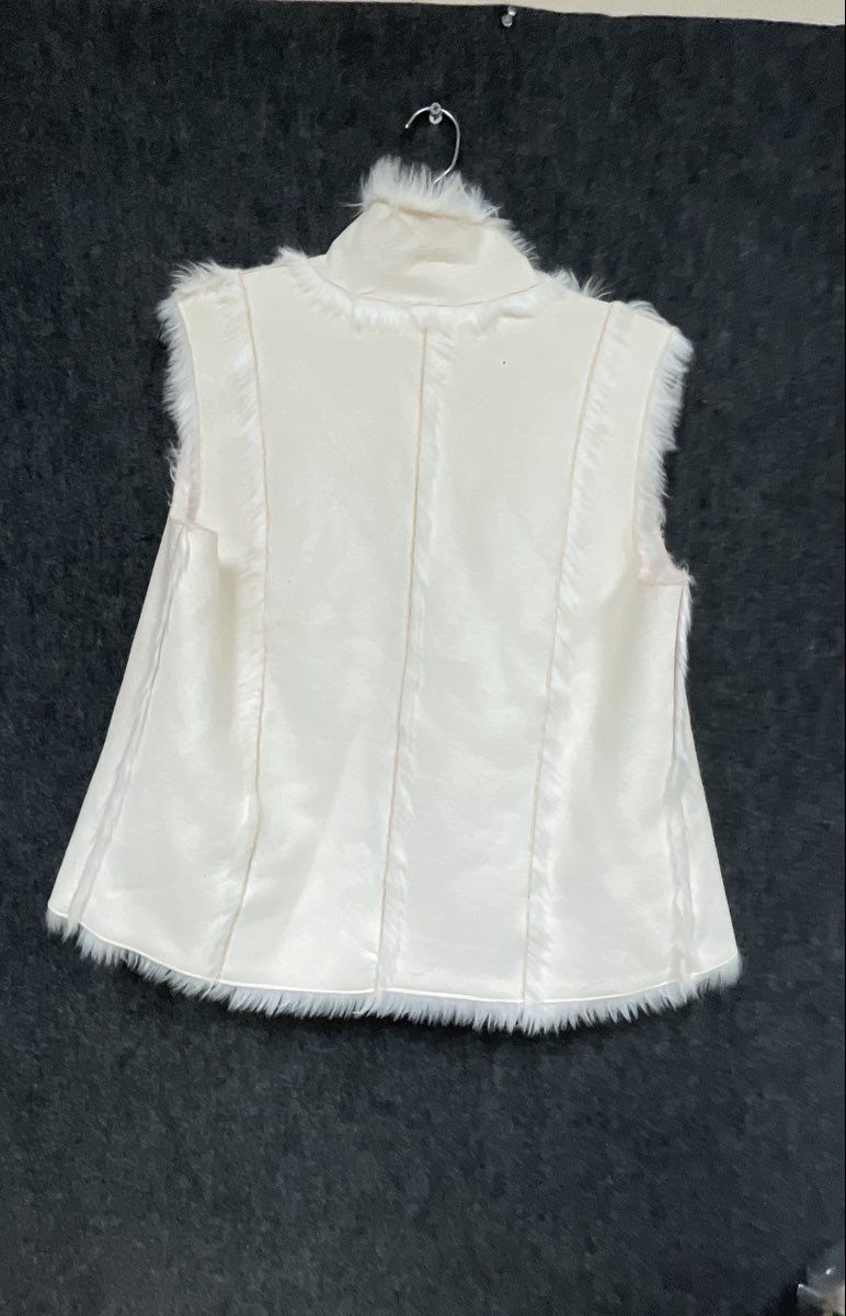 Coldwater Creek Women's Cream Faux Fur Shearling Open Front Vest Sz S 6-8