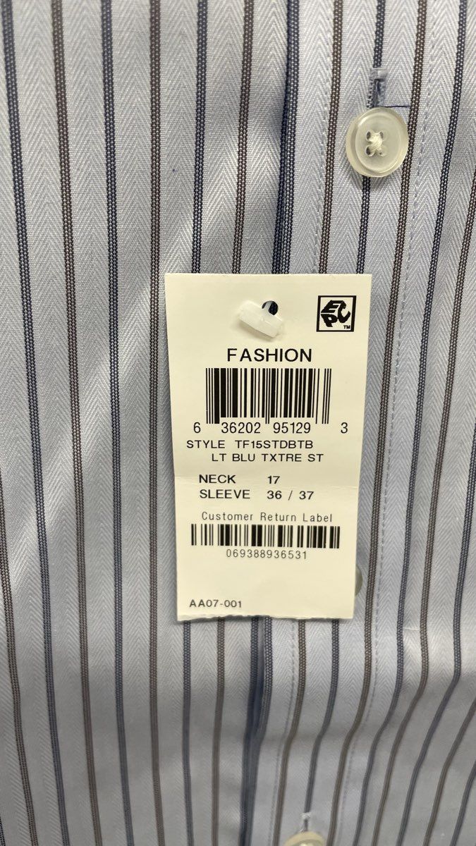 Tasso Elba Men's Light Blue Striped Non-Iron Dress Shirt Sz 17 36/37 NWT