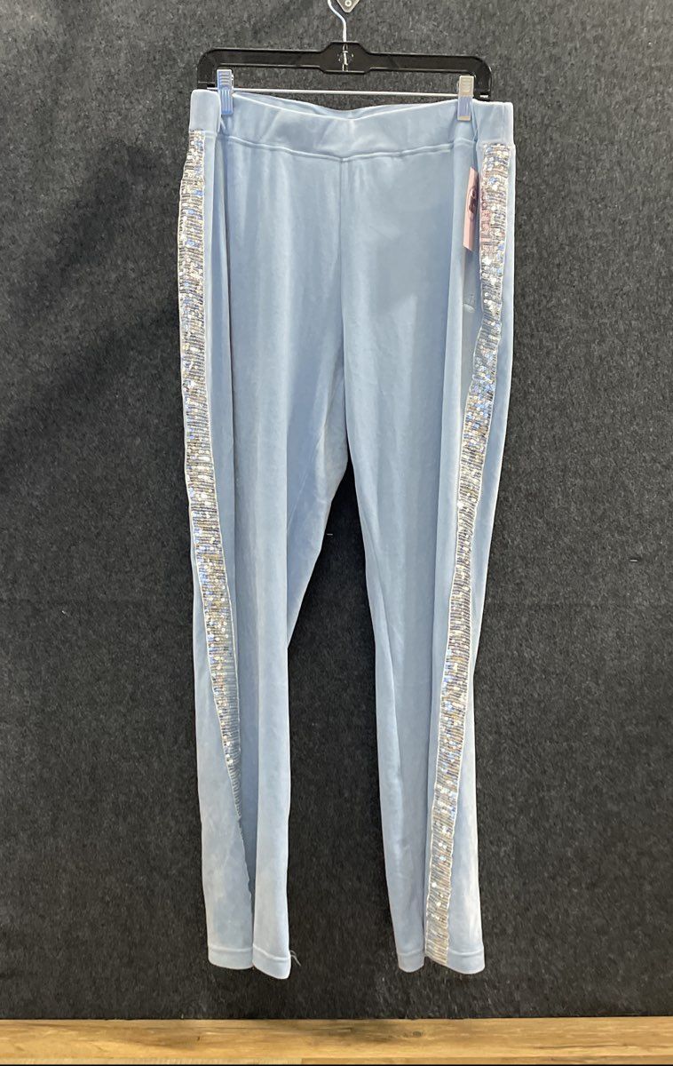Juicy Couture Women's Velour Sweatpants Blue Sequin Side Stripe Sz XL NWT