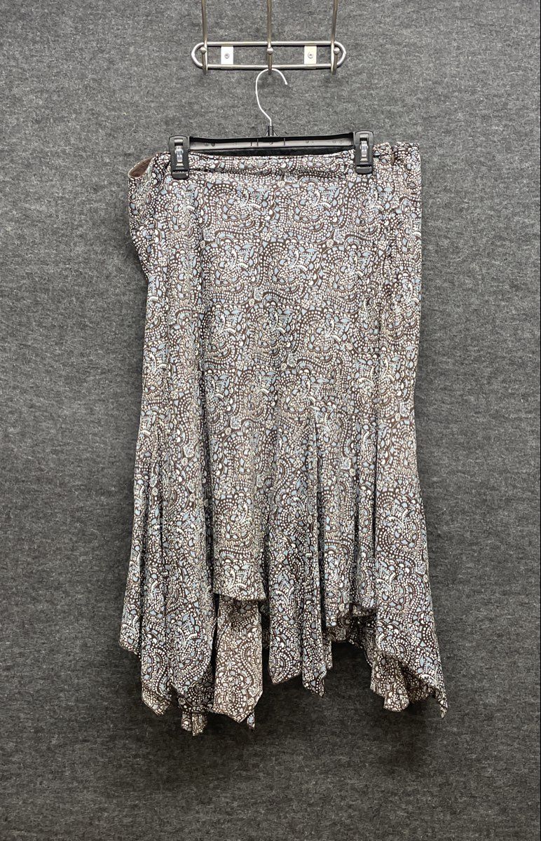 a.n.a Women's Brown Blue Paisley Handkerchief Hem Cotton Skirt Sz 14W