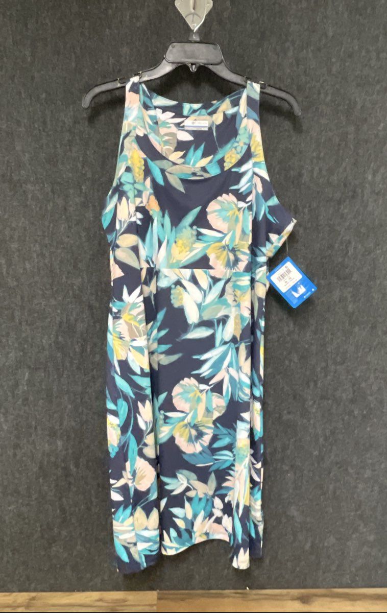 Columbia Women's Sleeveless Dress Blue Floral Tropical Print Sz XL NWT